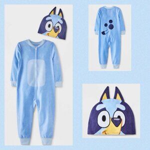 Toddler Unisex Bluey Blanket Sleeper Footed Pajamas with Hat 12 Months